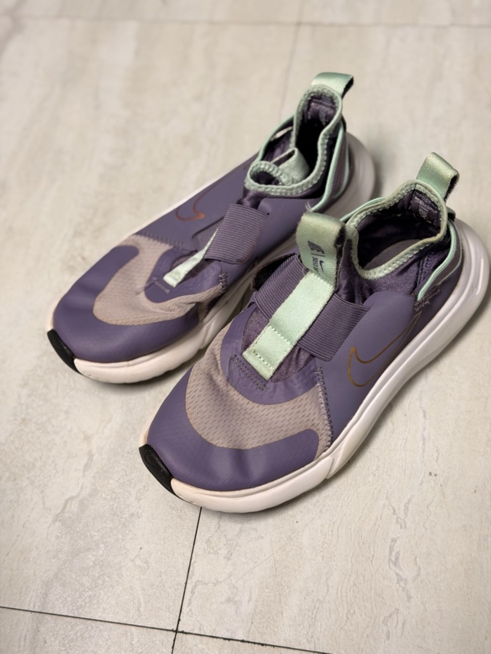 Nike Slip-On Sneakers in Lavender & Mint with Gold Swoosh